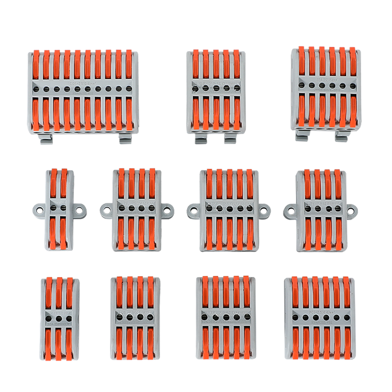 Wire connector, quick connect terminal block, press type connector, multi in multi out mating joint, rail fixed type